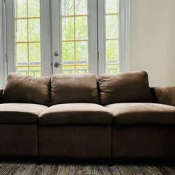 Three Seater Sofas for Living Room Modern Design Couch, Straight Arms, Cloth Fabric, Light Browns 