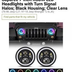 Round RGB 7 Inch LED Headlights  '97-'18 Jeep Wrangler