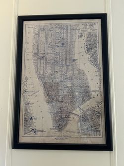 Large Framed Vintage-Style New York City Map – 39” x 27”