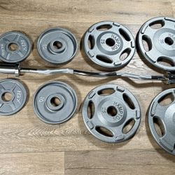 Olympic Beautiful Hampton Set & Brand NEW Curl Bar W/ Cooper Bearings: Pairs Of 35s, 25s, 10s, 5s and 2.5s ( Total: 175 lbs)