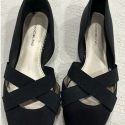 Black Flats With Crisscross Straps  Size 7 1/2"