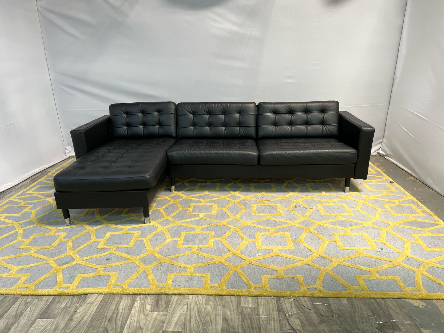 ( Delivery Available ) Ikea Morabo Black Leather Sectional Couch