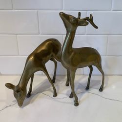 Vintage Pair Of Solid Brass Deer Figurines 