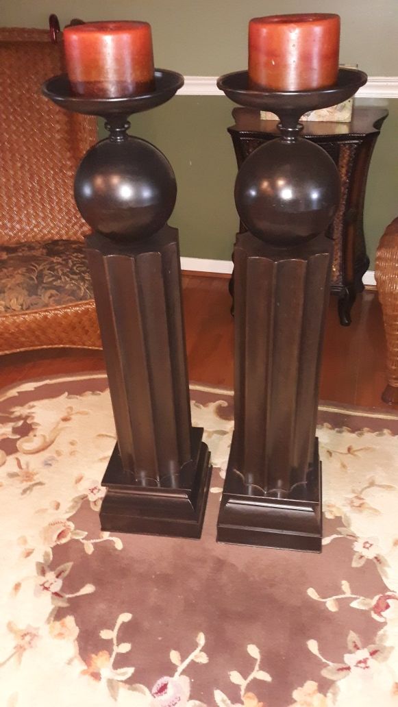 2 Tall aluminium candle holders