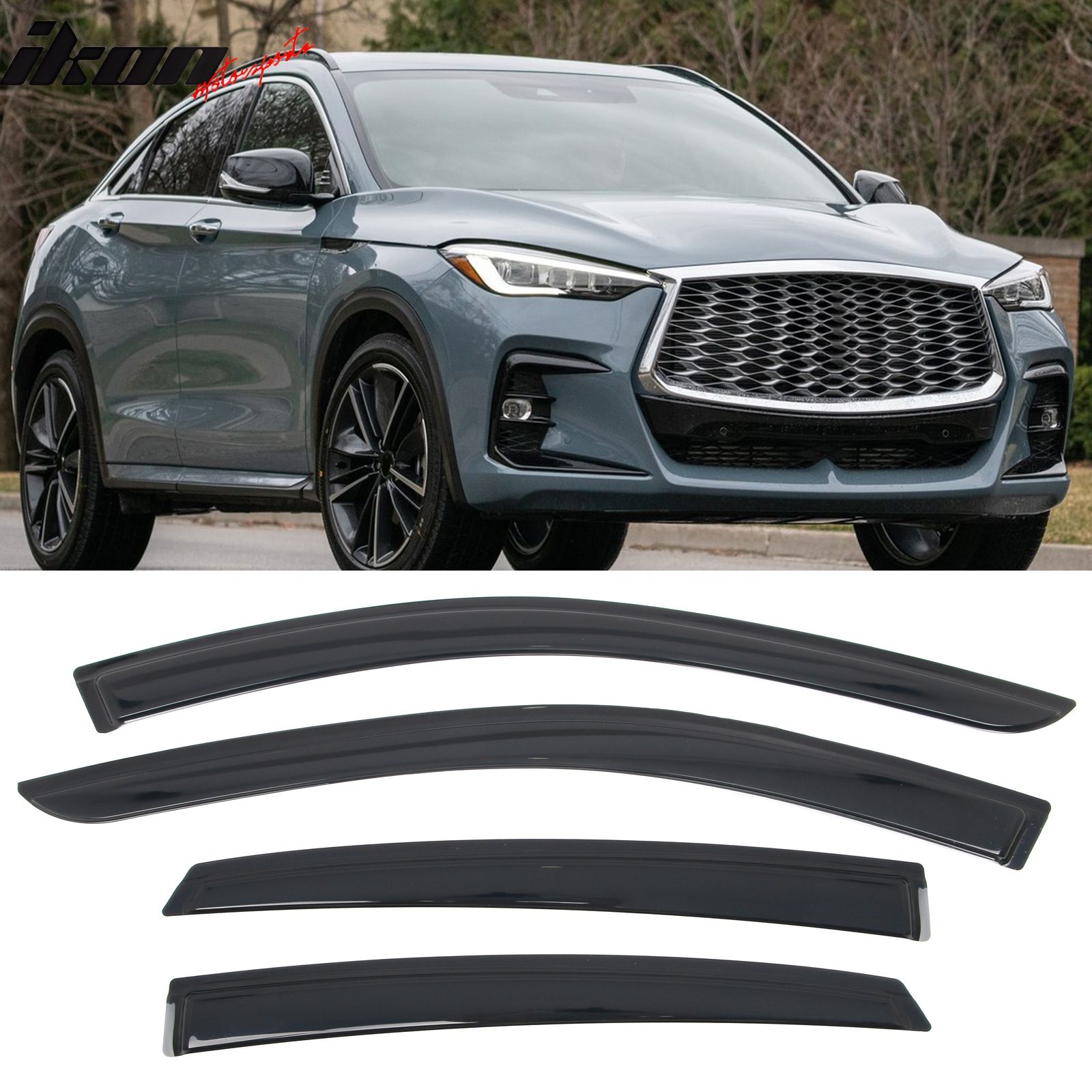 Fits 2022-2025 Infiniti QX55 Tape on Window Visors Vent Rain Sun Guards Deflectors