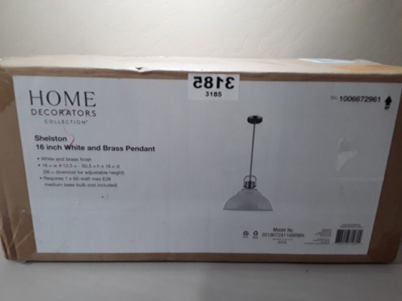 Shelston 16 in. 1-Light White and Brass Farmhouse Hanging Kitchen Pendant Light with Metal Shade