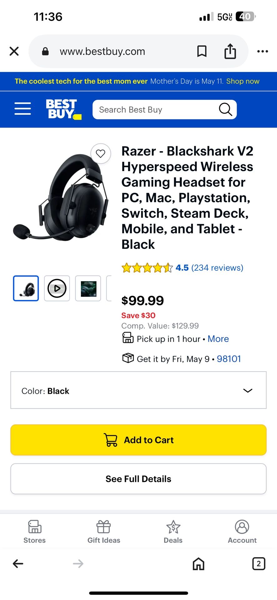 Razer Razer - Blackshark V2 Hyperspeed Wireless Gaming Headset
