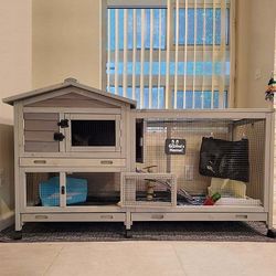 Indoor Rabbit Hutch AIR19, Outdoor Bunny Cage, 9.6ft² - One Run Rabbit Hutch-Gray
