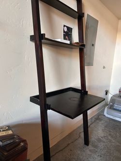 Modern Black Tall Shelving Unit / Desk Combo