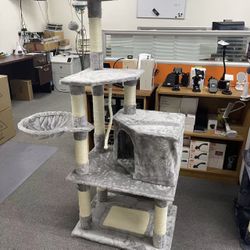 60 Inch Height Cat Tree, Light Gray