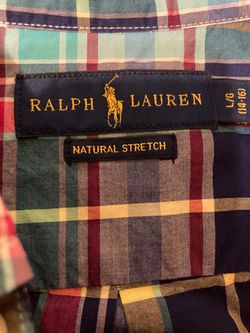 $10- Boy’s Ralph Lauren Natural Stretch Plaid Shirt Size L/G