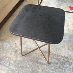 Modern Black Stone‐Top Side Table with Metal Base