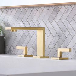 Gold Bathroom Faucet, Modern Commercial 2 Handle 3 Holes Brushed Gold F17G