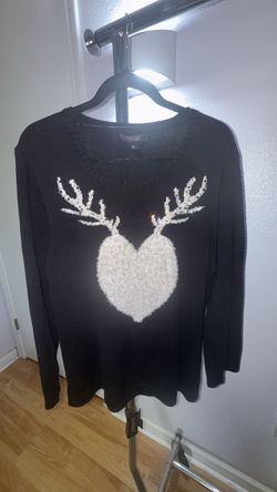 Style & Co Women’s Black Reindeer Fuzzy Heart Antler Holiday Sweater - Size 3X