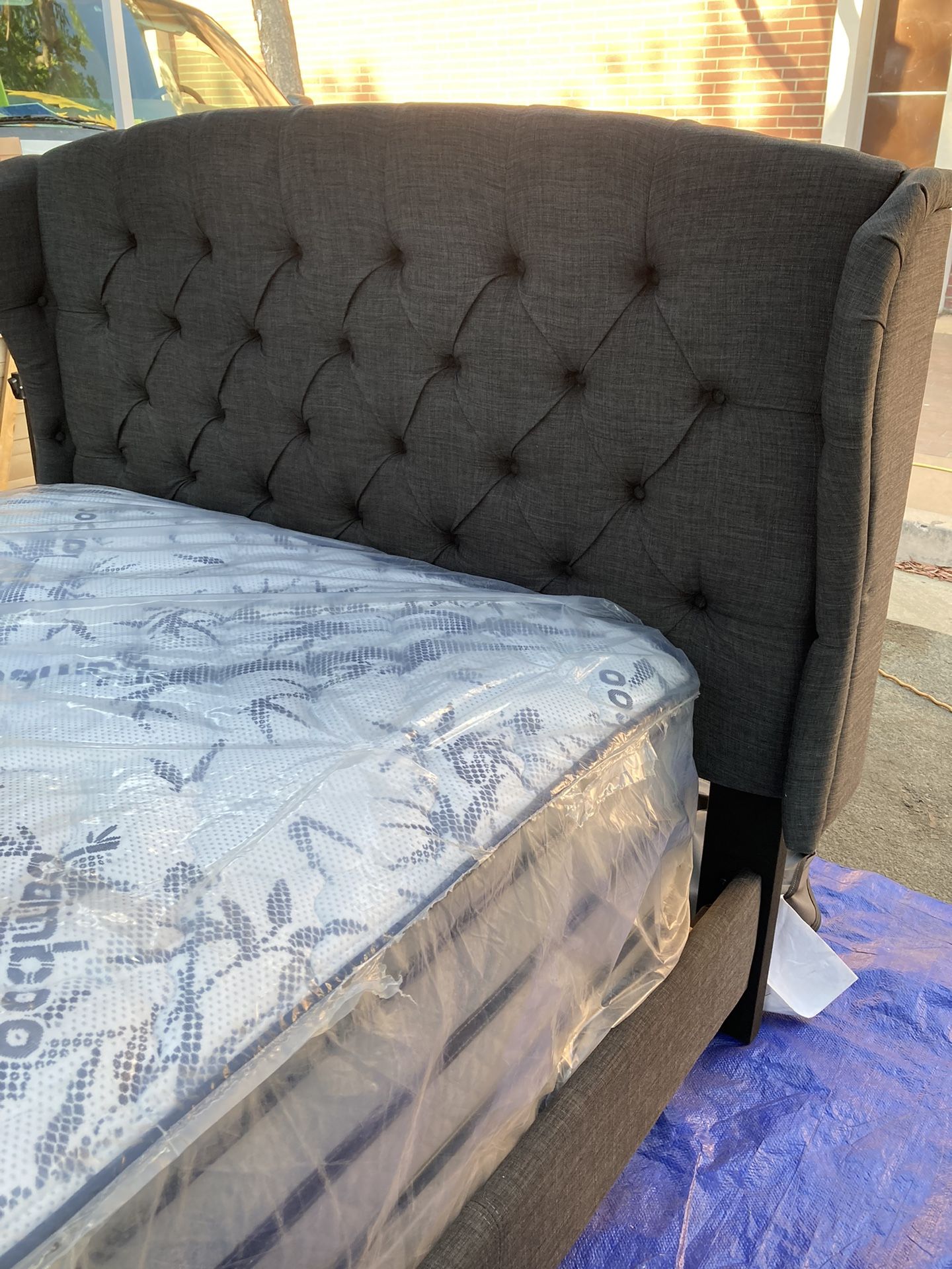 New Full Size Bed Frame With Double Sided Pillow Top Mattress