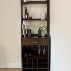 Wood Wine Rack for 15 Bottles + 20 Wine Glasses with 3 Shelves + 1 Drawer,