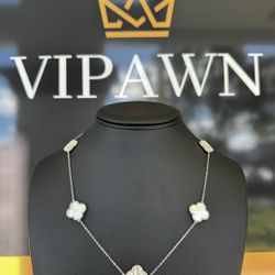 Jewelry 925 sterling silver Van cleef style MOP clover shape necklace 36” 1mm