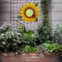 Yellow Sunflower Metal and Glass Outdoor Wall Decor, 25.59 in. x 24.02 in. ao1166