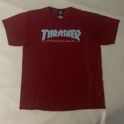Thrasher Distressed Outlined T-Shirt Cardinal Red Size Large
