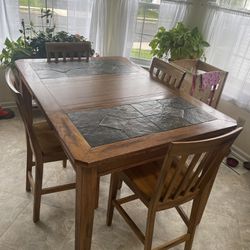 Oak Dining Table with Inlays, And 4 Chairs