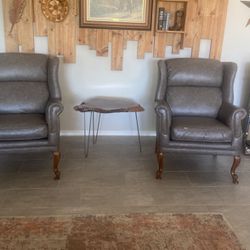 2 Sturdy Grey Wingback Chairs