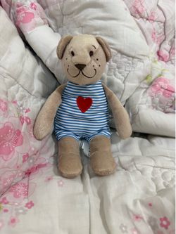 Ikea Teddy Bear Fabler Bjorn Plush Toy Blue White Stripes Red Heart 9.5 Inch