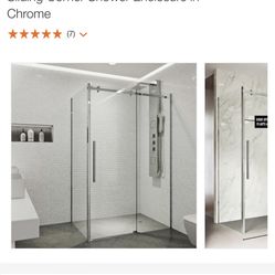 VIGO (Brand Rating: 4.5/5) © Alameda 48 in. x 74 in. Frameless Sliding Corner Shower Enclosure in Chrome