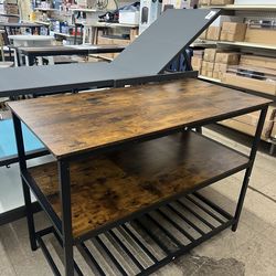 VASAGLE Kitchen Island w/ 3 Shelves Kitchen Shelf with Large Worktop - Brown