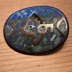 Antique Mexican Face Brooch Sterling Silver