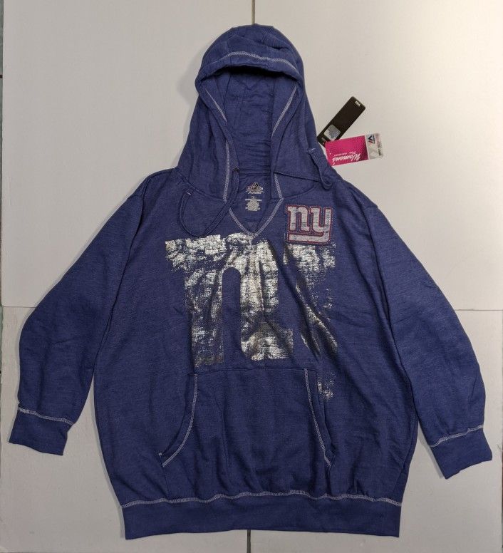 New York Giants Womens Size 2XL Blue Majestic NFL Cross Block Hooded Sweatshirt