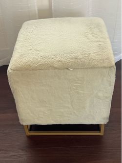 Vanity Ottoman Chair with Storage, White & Gold