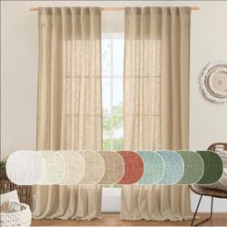 Brown Linen Curtains 84 inches for Bedroom, Linen Textured Panels
Light Filtering Drapes, Semi Sheer, Boho Panels for Farmhouse, Living Room, Rod Pock