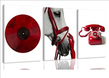 Set of 3 Red, Black & White Canvas Wall Art – 16 × 24 Inches