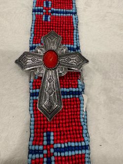Supia Red Beaded Cross Accent Belt