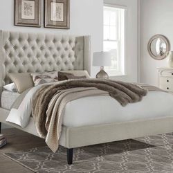 Beige Q Size Bed Frame 