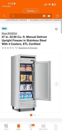 BODEGA 27 in. 22.95 Cu. ft. Manual Defrost Upright Freezer in Stainless Steel With 4 Casters, ETL Certified