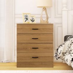 Wooden Dresser for Bedroom Oak 4 Drawer Tall Dressers Small Chest of Drawers Modern Storage Cabinet Organizer Unit for Closet, Cloakroom, Entryway Com