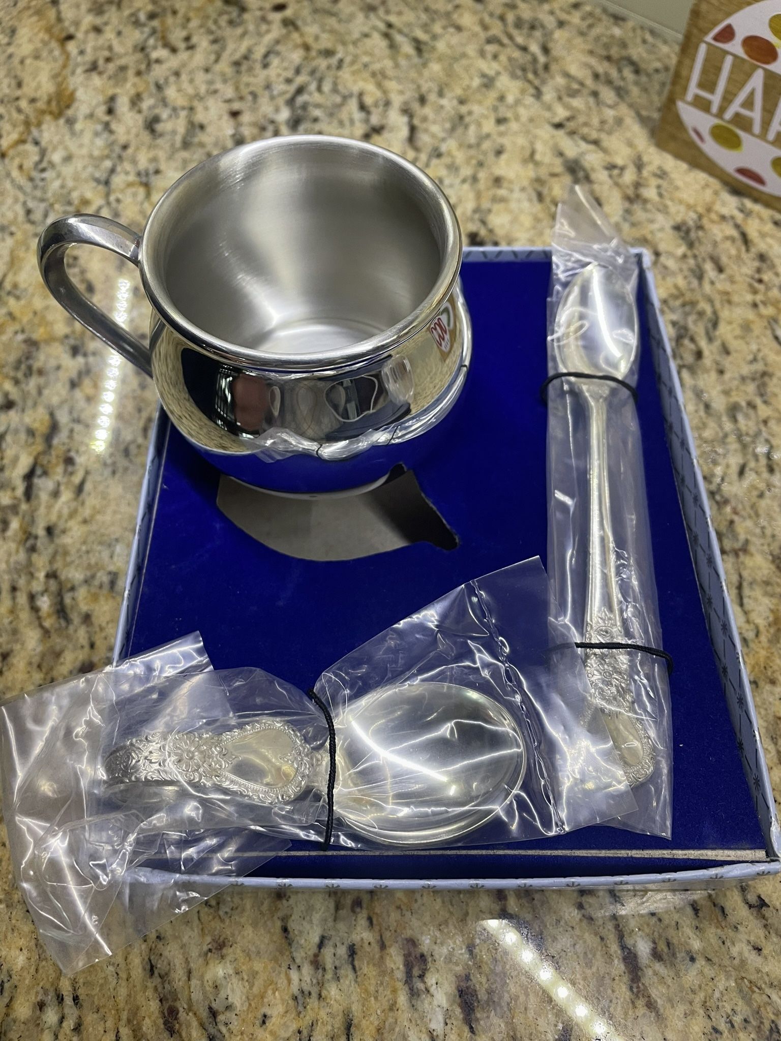 Baby Pewter Cup And Spoons Set