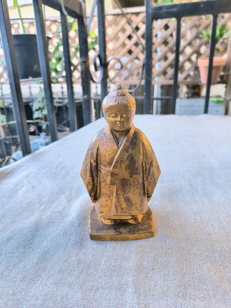 Vintage Japanese Gilded Metal Young Monk Sculpture