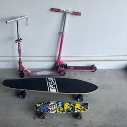 Two scooters And Two Skateboards 