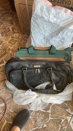 Black Leather Duffel Travel Bag