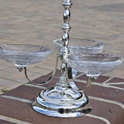 Silver  Class Stand With 3 Cristal  Holders  14" Tall  & 3 Tier Class  Serving Tray  24" Tall $20 Each 