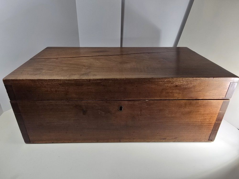 Antique Mahogany Writing Slope Box Missing Key And 1 Hinge Pin
