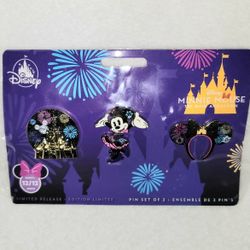 DISNEY MINNIE ATTRACTIONS CASTLE FIREWORKS PIN SET WITH 3 PINS