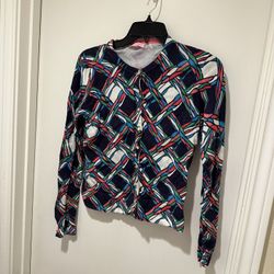 Lilly Pulitzer Black Pink Print Cardigan Sweater 