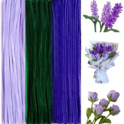 300 Pieces Thick Pipe Cleaners, Craft Supplies, 3 Assorted Pastel Macaron Purple Green Chenille Stems for Arts and Crafts Projects, Decorations