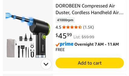 DOROBEEN Compressed Air Duster, Cordless Handheld Air Blower, Stepless Speed, 41000RPM, Portable Rechargeable Built-in Battery, Electric Air Duster fo