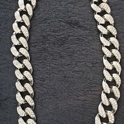 Chucky Bling RHINESTONES Crystal Silvertone Iced Out Cuban  Links 18" Chain Unisex