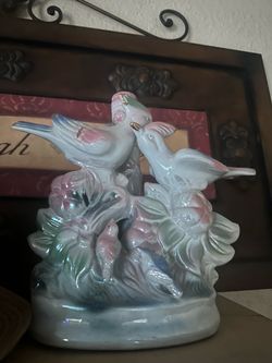 Vintage lovebird porcelain lusterware figurine
