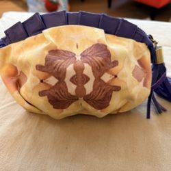 Miss Albright Pouch, Lemon, Print, Canvas, Purple, Zipper, And Tassel